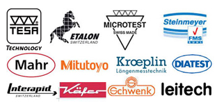 Logotypy producentów TESA, Etalon, Microtest, Steinmeyer, Mahr, Mitutoyo, Kroeplin, Diatest, Interapid, Käfer, Schwenk i Leitech